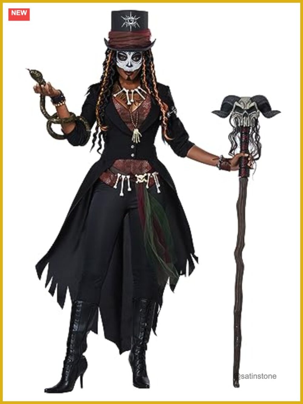 Voodoo Magic Women's Costume Hat Vest Jacket Belt Necklace Set